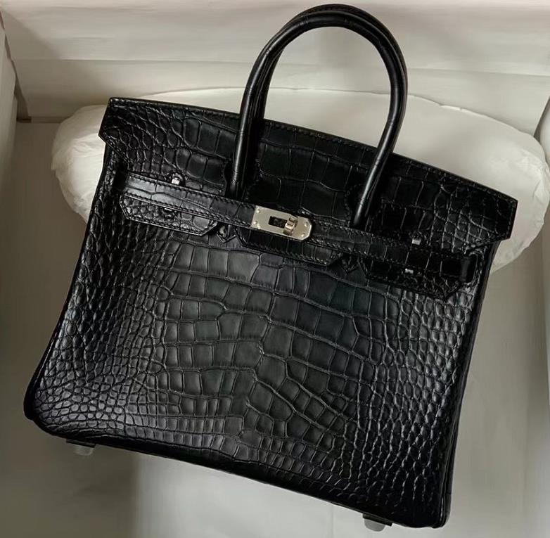 Uncle Bench Hermes Birkin Alligator Matte Black Silver Hardware 25cm Full Handmade