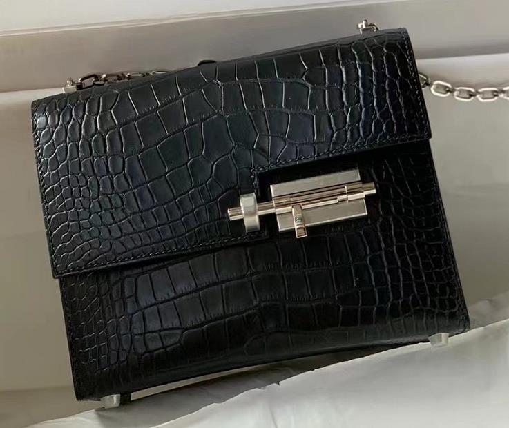 Uncle Bench Hermes Verrou Alligator Matte Black Silver Hardware 17cm Full Handmade