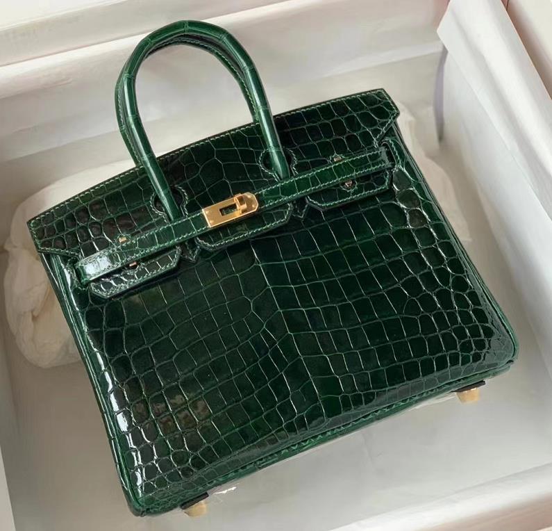 Uncle Bench Hermes Birkin crocodile Shiny Dark green Gold Hardware 25cm Full Handmade
