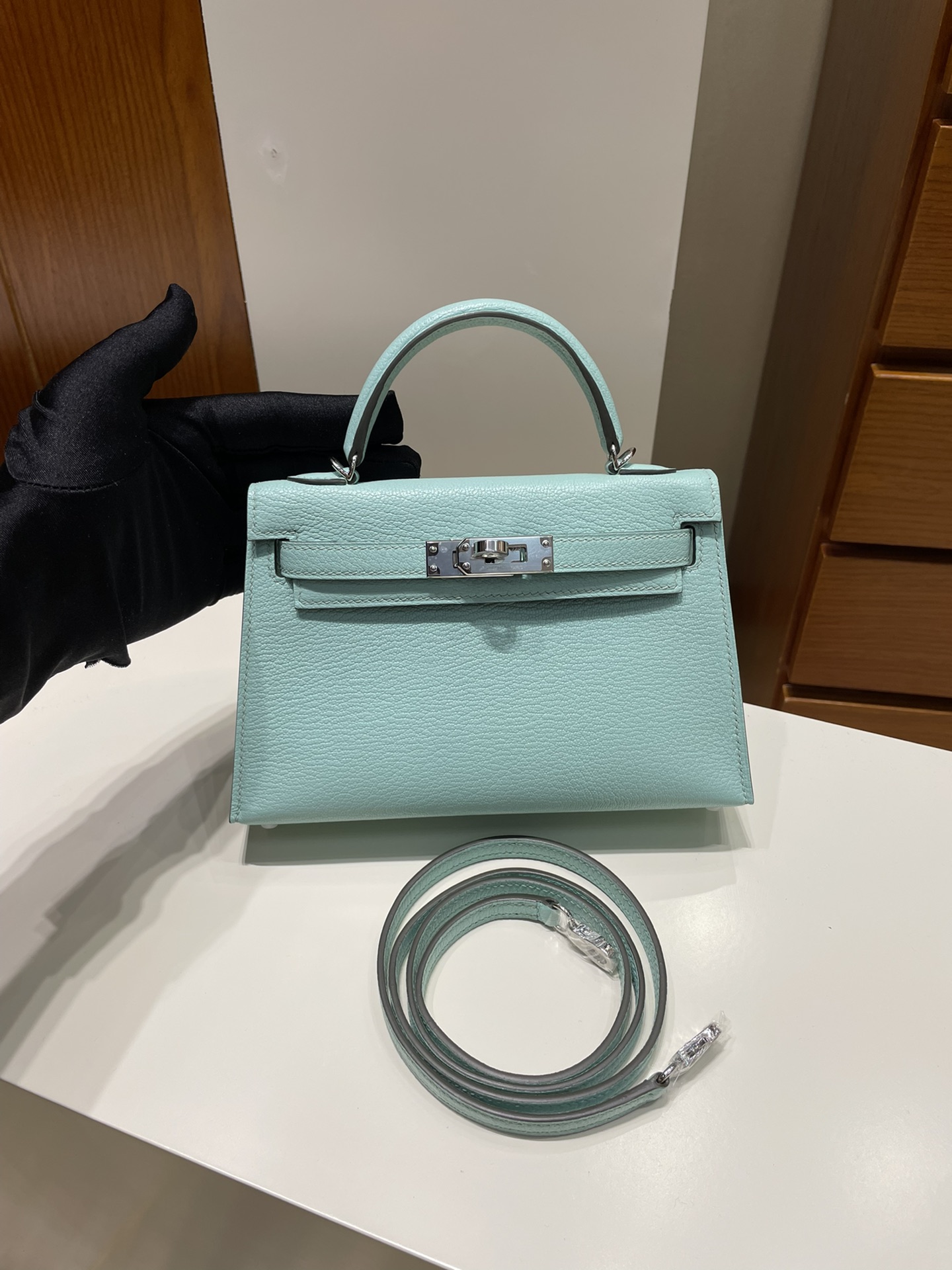 Uncle Bench Hermes Mini Kelly ll chevre lake blue Silver Hardware PHW 19cm Full Handmade