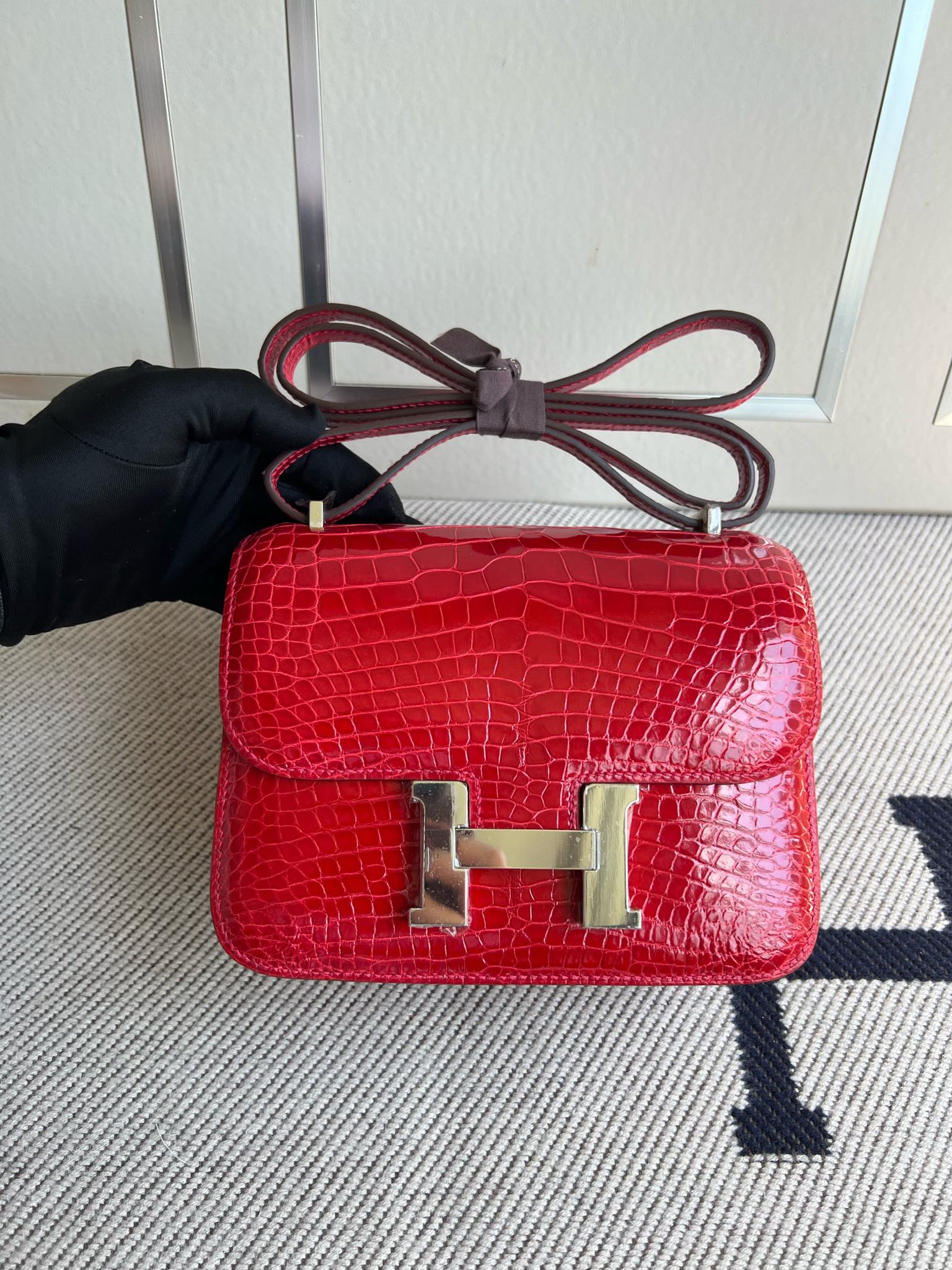 Uncle Bench Hermes Constance Alligator shiny Red Gold Hardware GHW 18cm Full Handmade