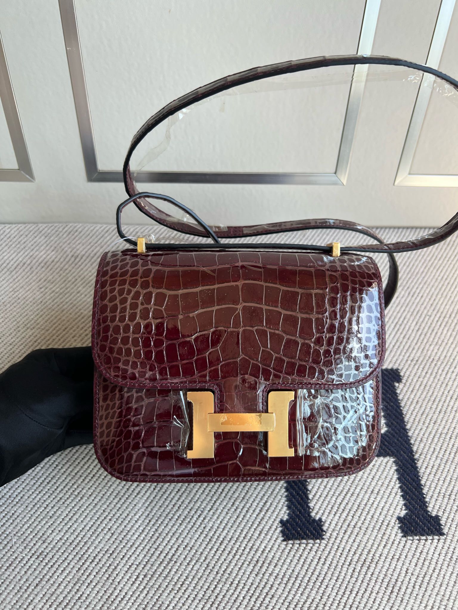 Uncle Bench Hermes Constance Alligator shiny ck57 Bordeaux Red Gold Hardware GHW 18cm Full Handmade