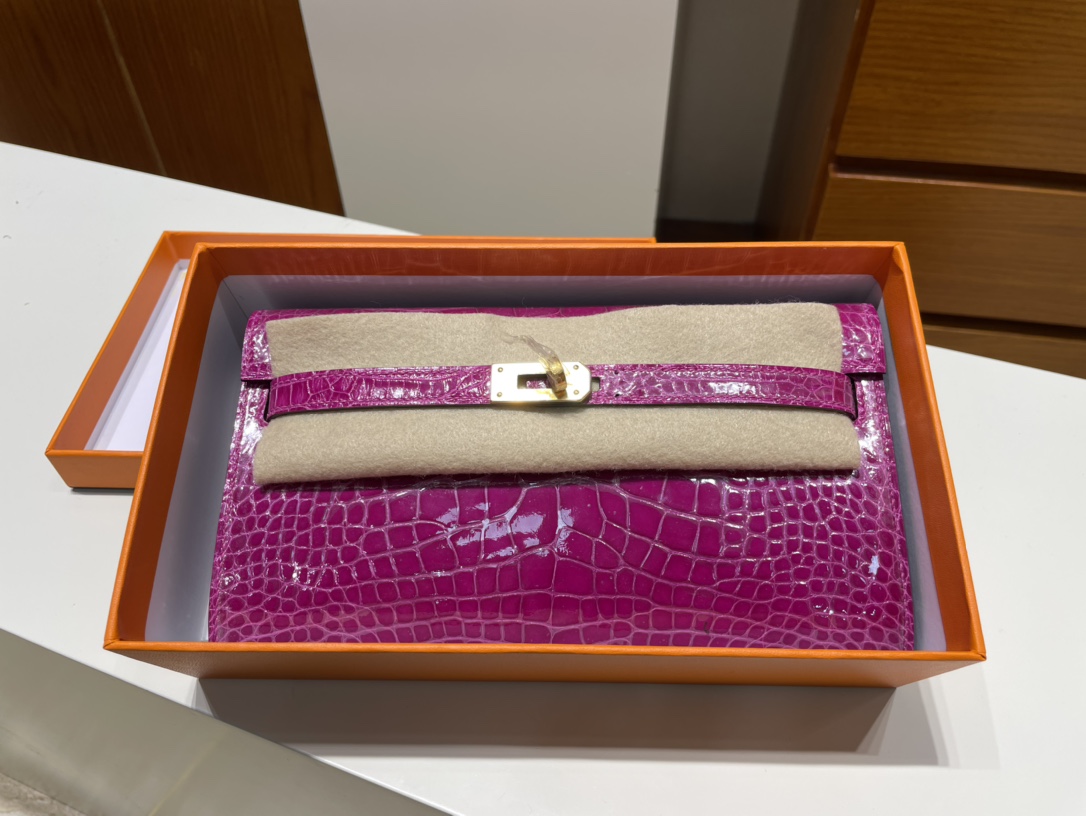 Uncle Bench Hermes Kelly to go Alligator shiny J5 Rose purple Gold Hardware Full Handmade