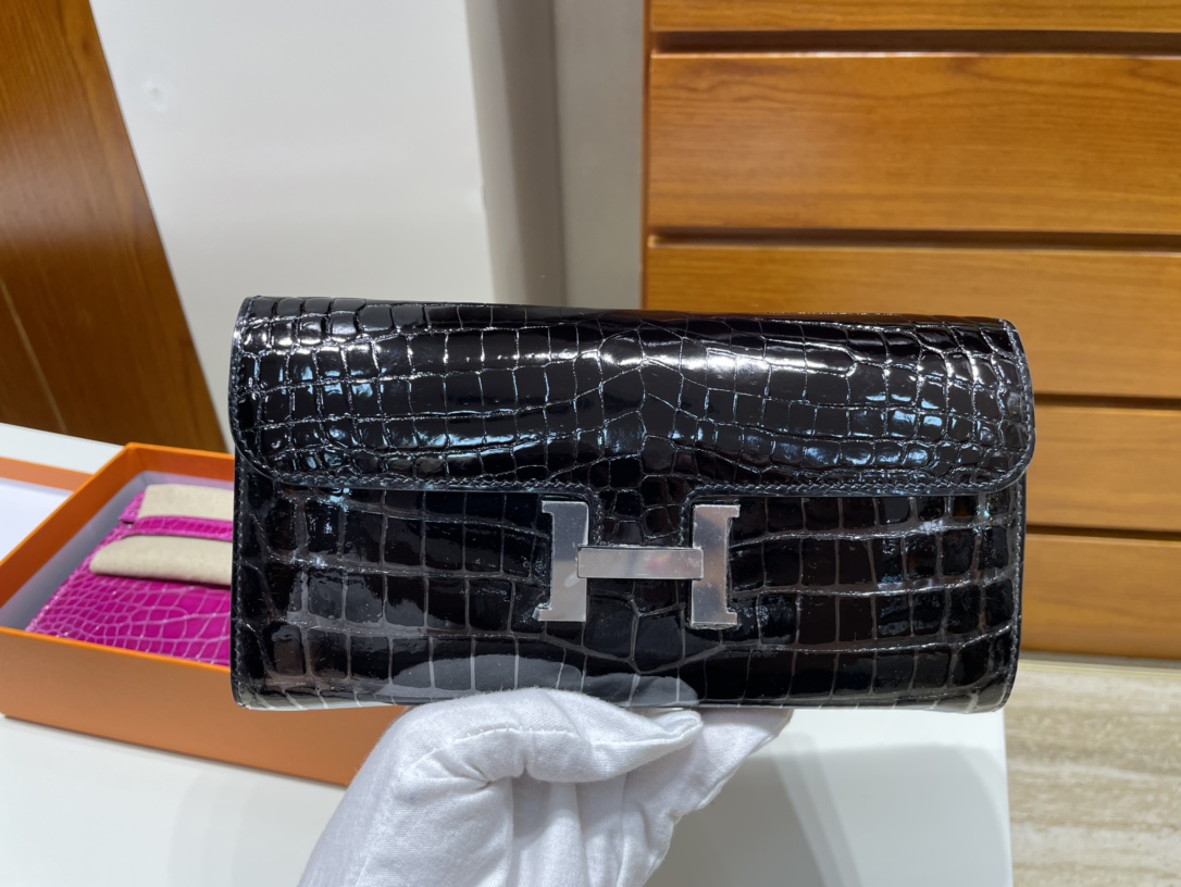 Uncle Bench Hermes Constance wallet Crocodile shiny ck89 Noir Silver Hardware Full Handmade