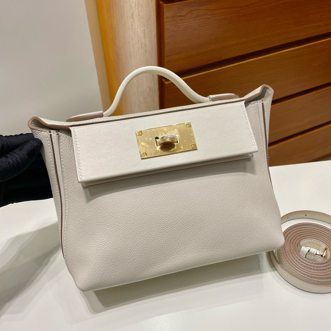 Uncle Bench Hermes Mini 2424 evecolor ck10 Creamy white Gold Hardware GHW 21cm Full Handmade