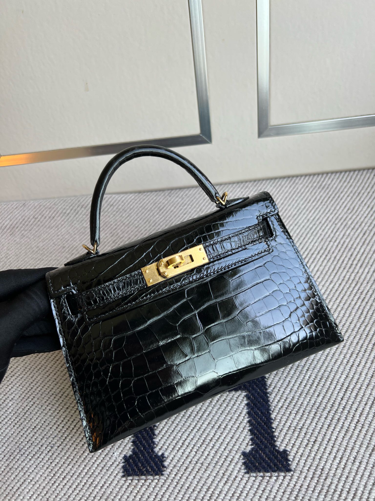 Uncle Bench Hermes Mini kelly ll Alligator shiny ck89 Noir Gold Hardware PHW 19cm Full Handmade