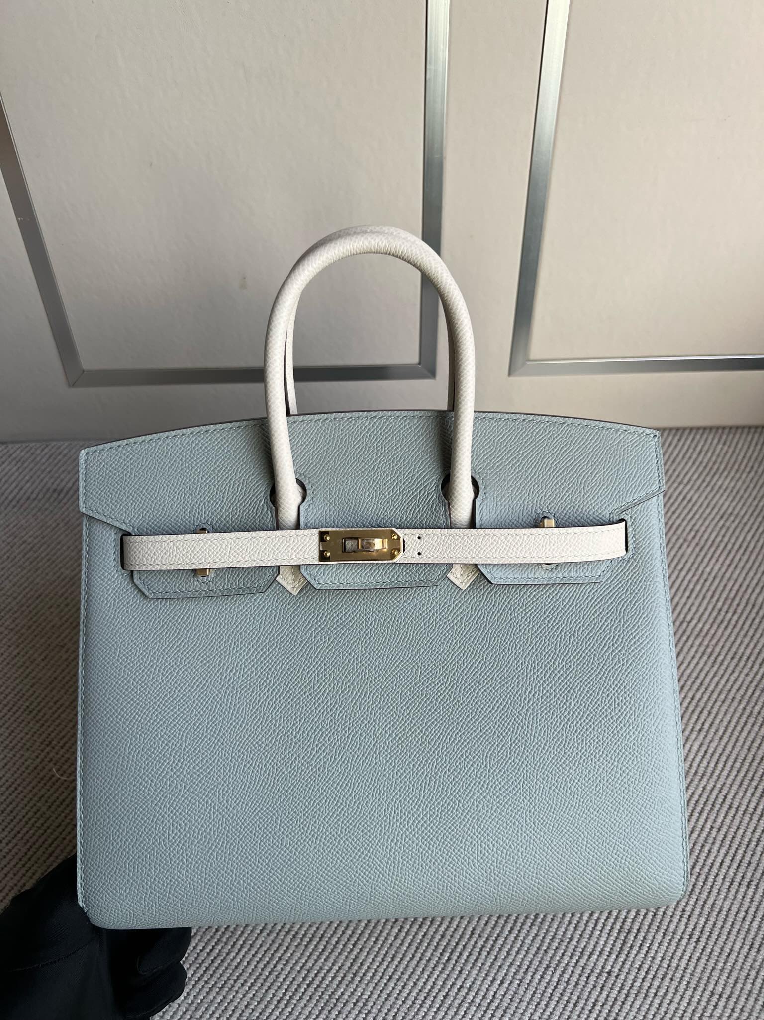 Uncle Bench Hermes Birkin sellier epsom Ice blue & Creamy white Gold Hardware 25cm Full Handmade
