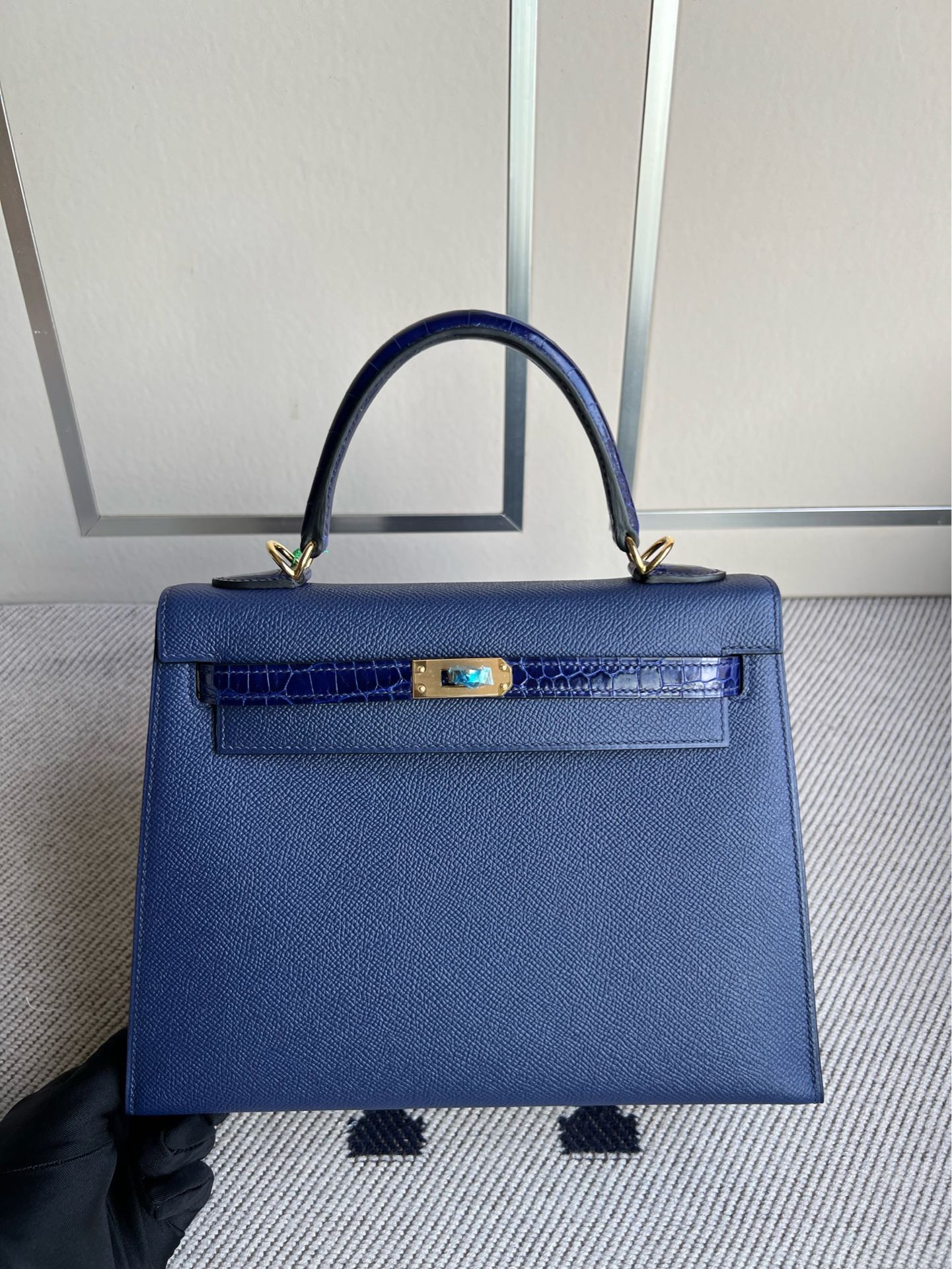 Uncle Bench Hermes Kelly Touch Epsom & shiny crocodile gem blue Gold Hardware 25cm Full Handmade