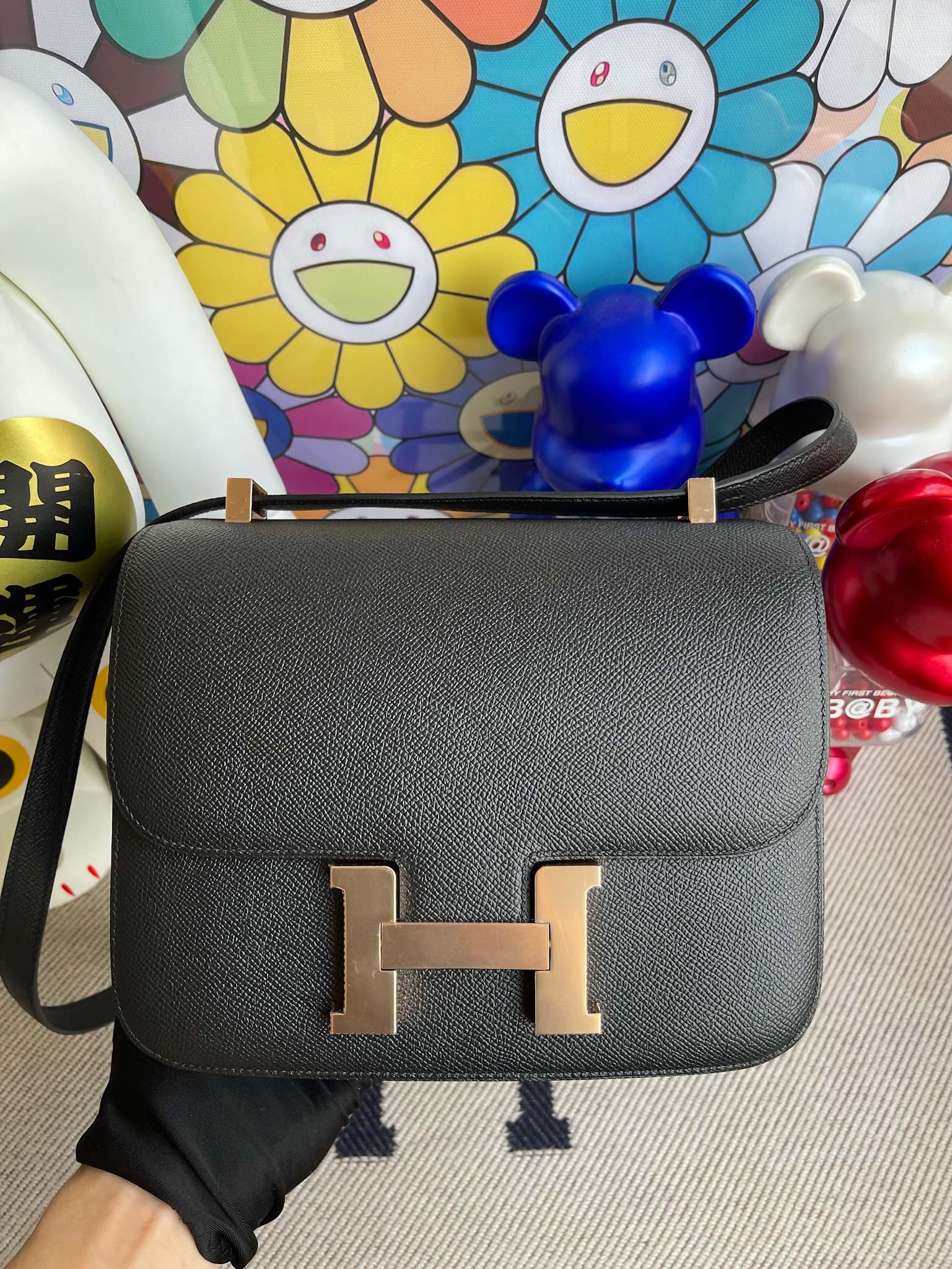 Uncle Bench Hermes Constance Epsom ck89 Noir Rose Gold Hardware 24cm Full Handmade