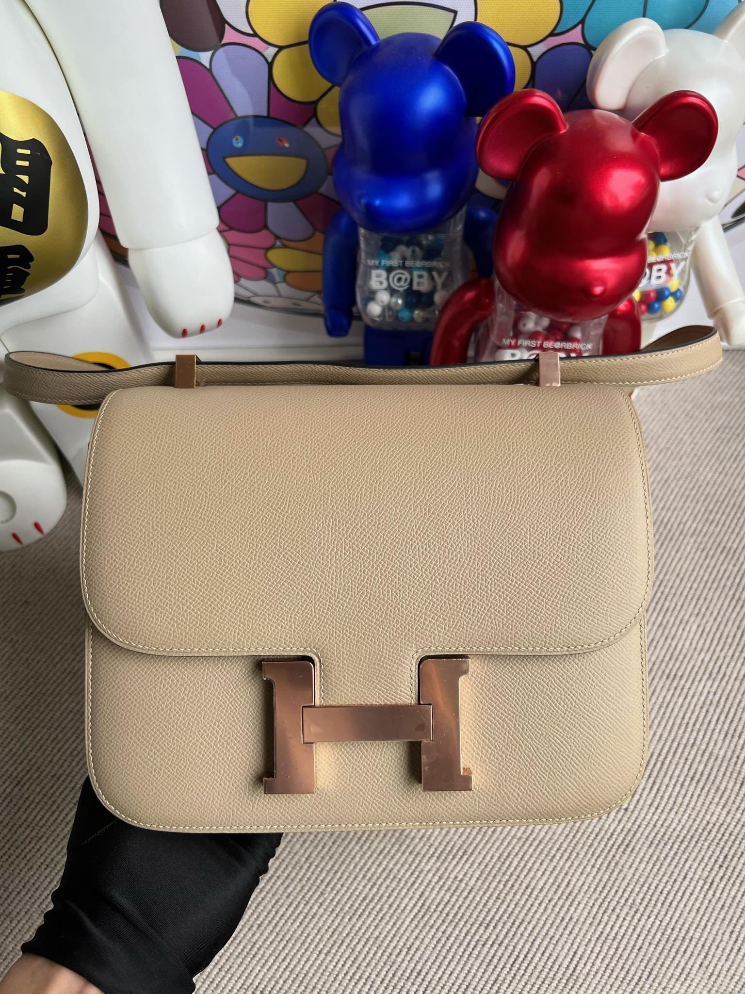 Uncle Bench Hermes Constance Epsom S2 Trench grey & tea color Rose Gold Hardware 24cm Full Handmade