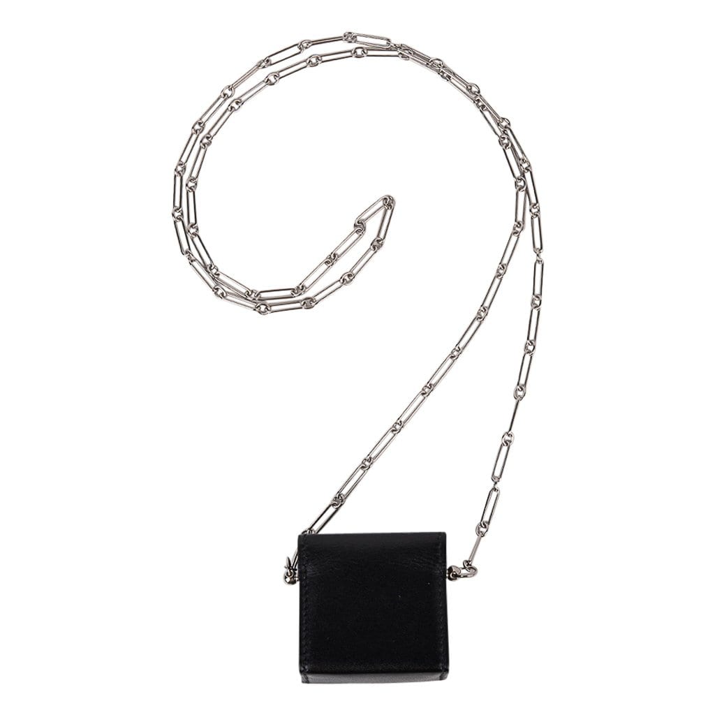 Hermès Micro Sac Noir 46 MM Noir Villandry Paper Clip Chain Palladium Hardware – Limited Edition Hermes Micro Sac Limited Edition Noir 46 MM Noir Villandry Paper Clip Chain Bag Palladium Hardware - view 9