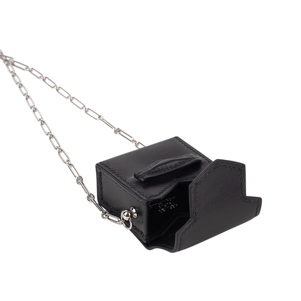 Hermès Micro Sac Noir 46 MM Noir Villandry Paper Clip Chain Palladium Hardware – Limited Edition Hermes Micro Sac Limited Edition Noir 46 MM Noir Villandry Paper Clip Chain Bag Palladium Hardware - view 5