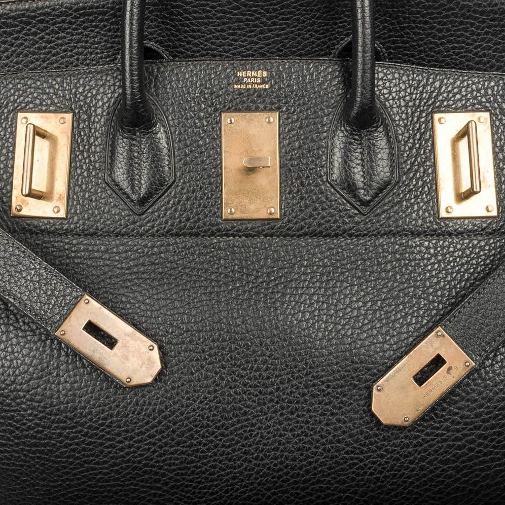 Hermès Vintage HAC Birkin 50 Black Fjord Leather with Brass Hardware – Limited Edition Hermes Limited Edition Vintage HAC Birkin 50 Bag Black Fjord Leather with Brass Hardware - view 4