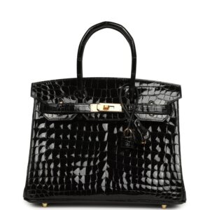 Hermes Birkin 30 Black Shiny Crocodile Niloticus Gold Hardware