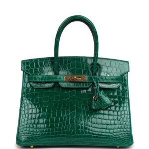 Hermes Birkin 30 Vert Emerald Shiny Niloticus Crocodile Gold Hardware