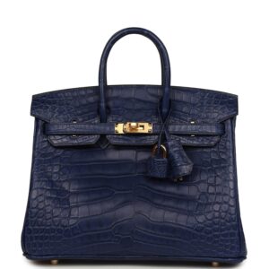 Hermes Birkin 25 Bleu Saphir Matte Alligator Gold Hardware