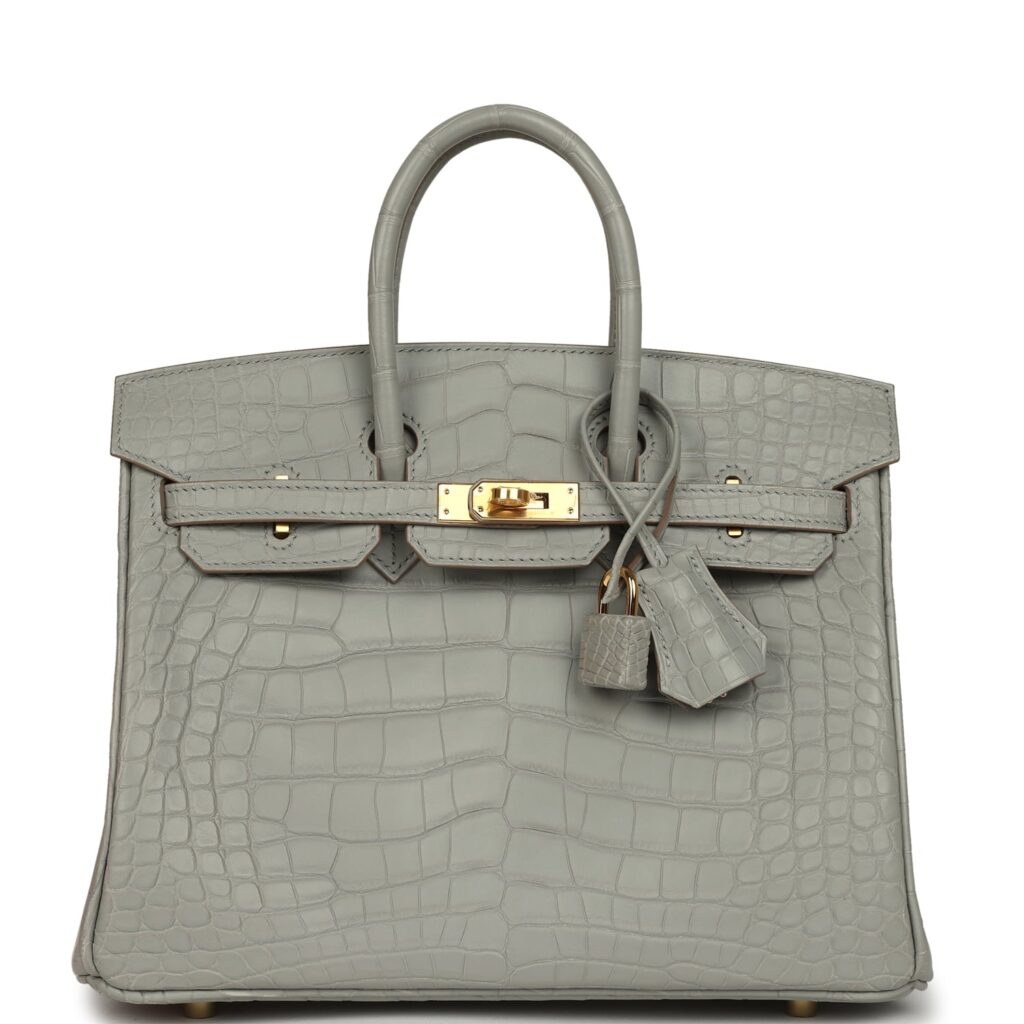 Hermes Birkin 25 Gris Perle Matte Alligator Gold Hardware