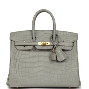 Hermes Birkin 25 Gris Perle Matte Alligator Gold Hardware