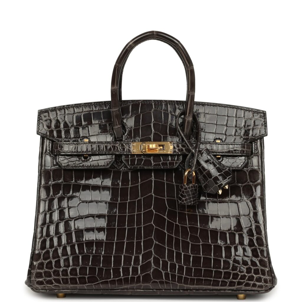 Hermes Birkin 25 Graphite Shiny Niloticus Crocodile Gold Hardware