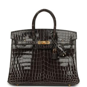 Hermes Birkin 25 Graphite Shiny Niloticus Crocodile Gold Hardware