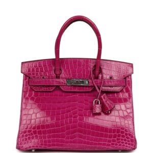 Hermes Birkin 30 Rose Scheherazade Shiny Niloticus Crocodile Palladium Hardware