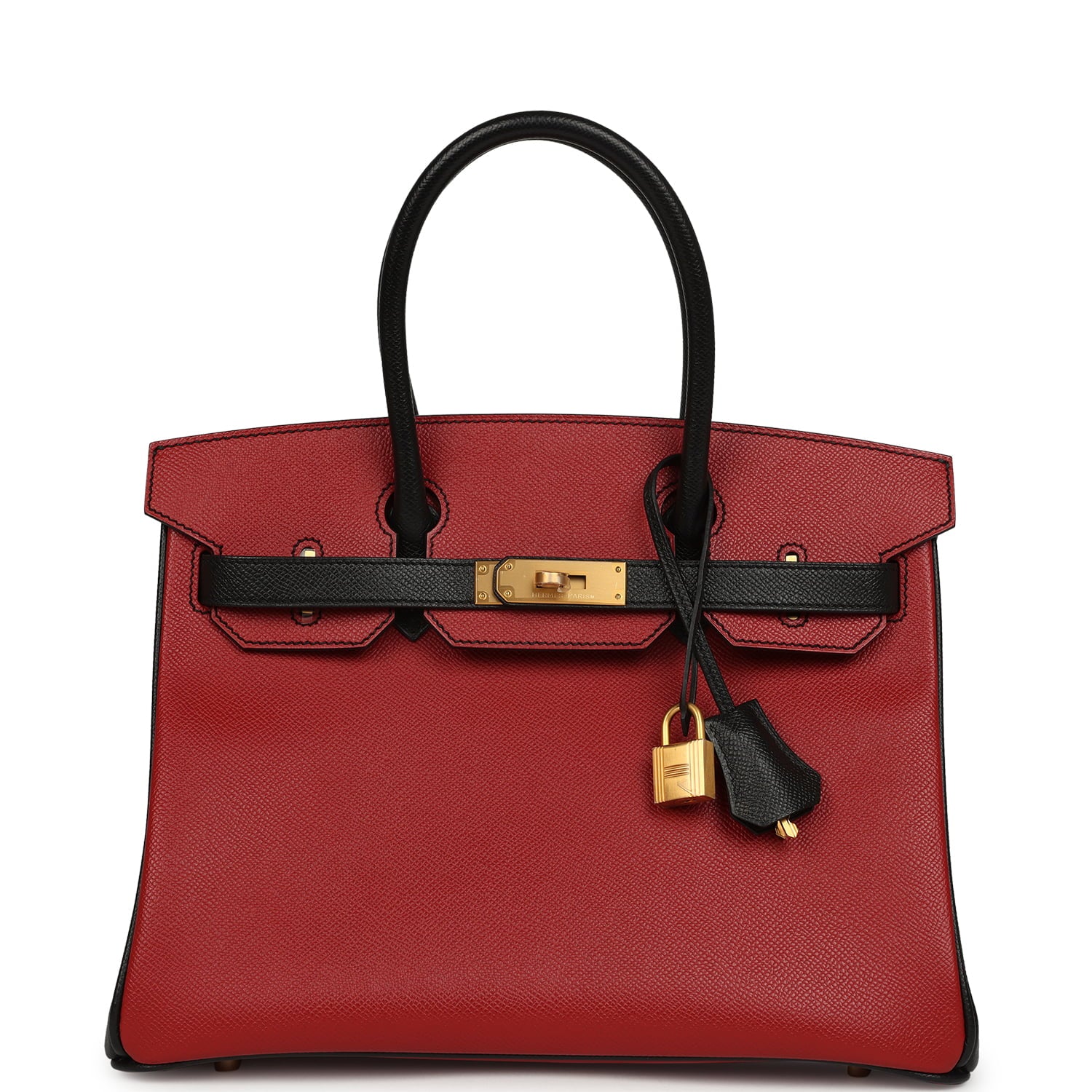 Hermès Special Order (HSS) Birkin 30 Rouge Vif, Black Epsom Brushed Gold Hardware Hermes Special Order (HSS) Birkin 30 Rouge Vif, Black Epsom Brushed Gold Hardware