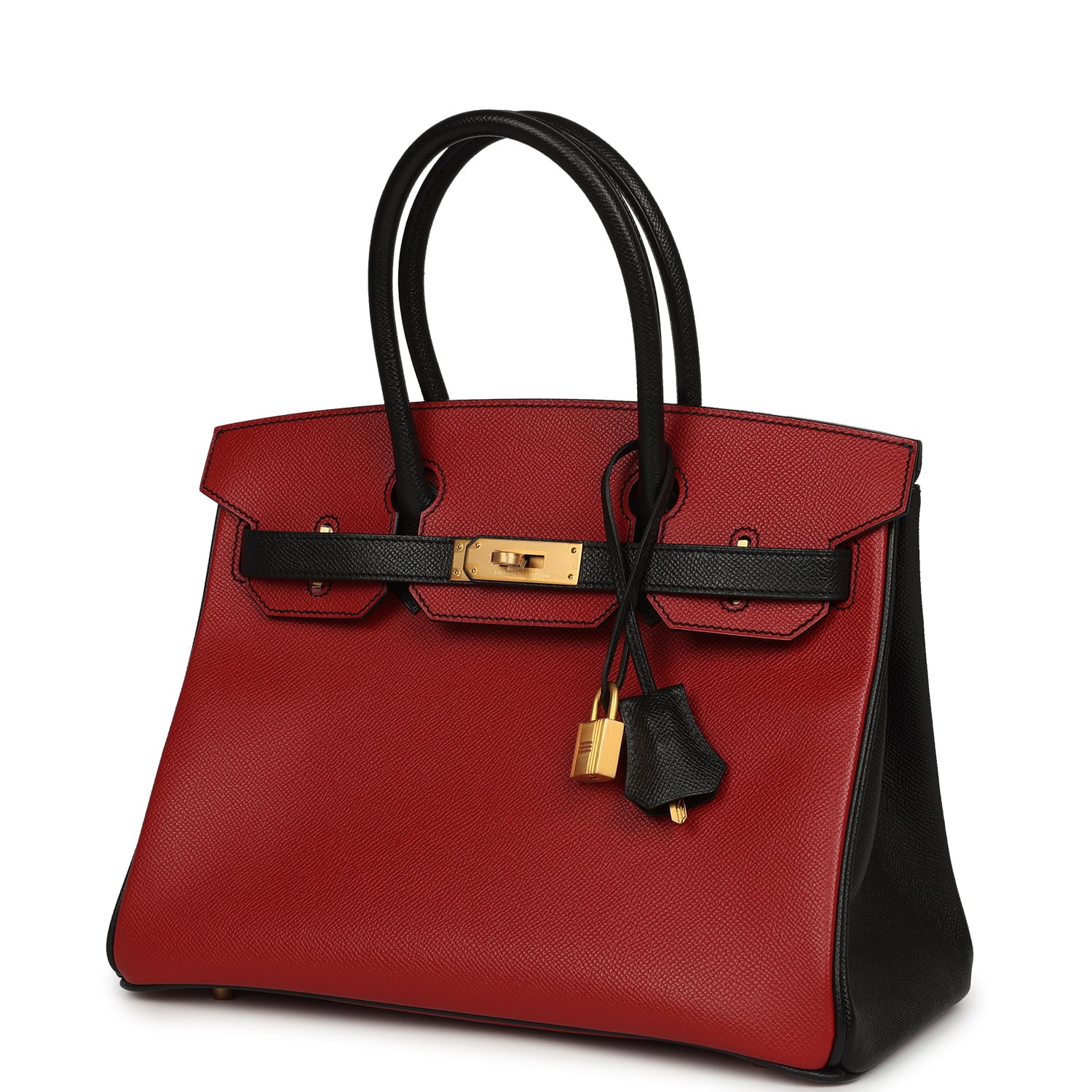 Hermès Special Order (HSS) Birkin 30 Rouge Vif, Black Epsom Brushed Gold Hardware Hermes Special Order (HSS) Birkin 30 Rouge Vif, Black Epsom Brushed Gold Hardware - View 3