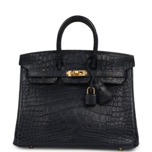 Hermes Birkin 25 Bleu Indigo Matte Alligator Gold Hardware