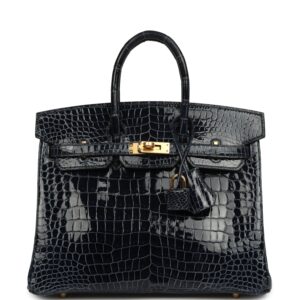 Hermes Birkin 25 Bleu Baltique Shiny Porosus Crocodile Gold Hardware