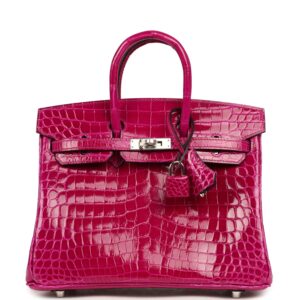 Hermes Birkin 25 Rose Pourpre Shiny Niloticus Crocodile Palladium Hardware