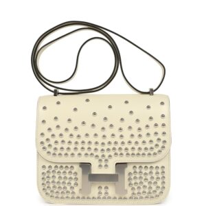 Hermes Constance 18 Clouté Cream Box Palladium Hardware