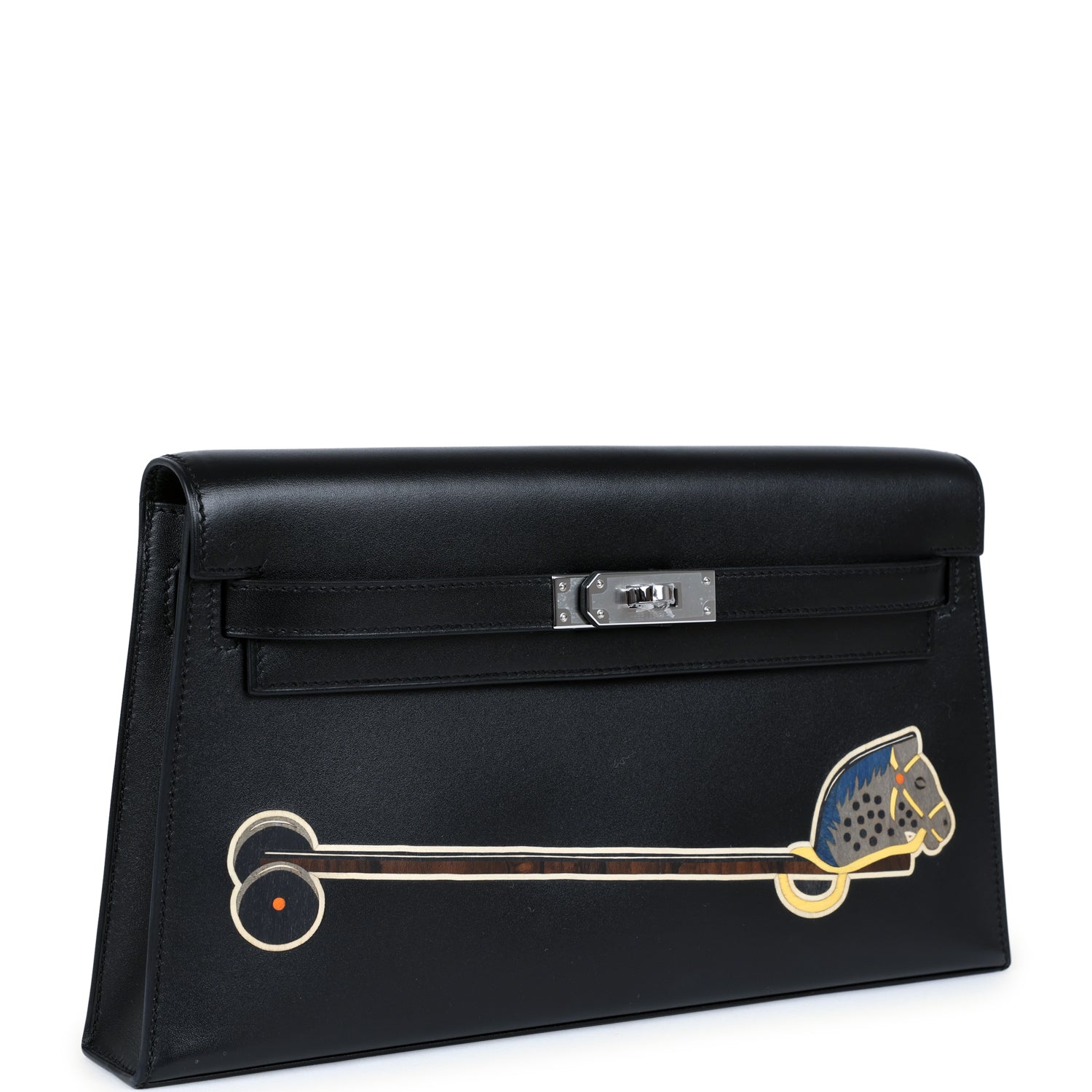 Hermès Kelly Elan "cheval de Bois" Black and Multi Tadelakt Palladium Hardware Hermes Kelly Elan "Cheval De Bois" Black and Multi Tadelakt Palladium Hardware - view 2