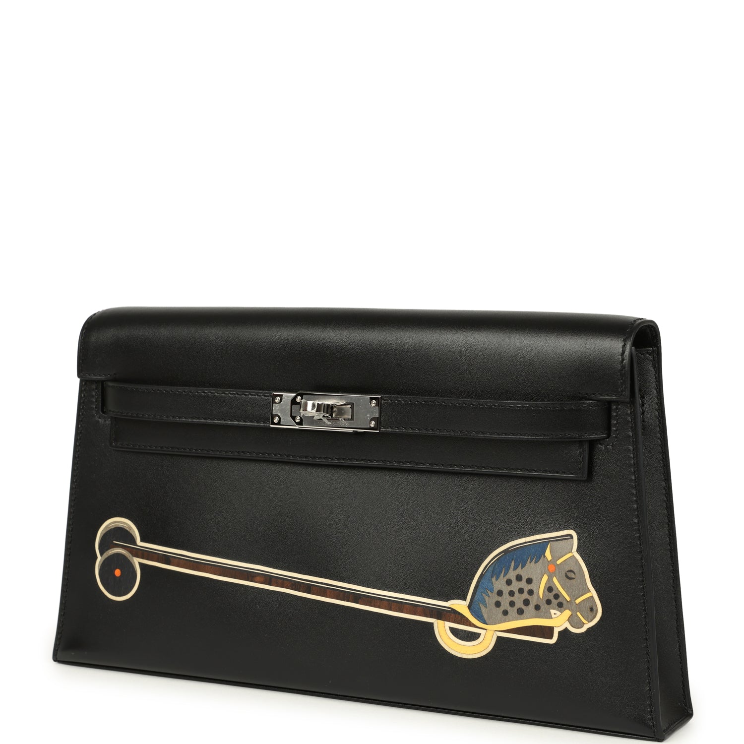 Hermès Kelly Elan "cheval de Bois" Black and Multi Tadelakt Palladium Hardware Hermes Kelly Elan "Cheval De Bois" Black and Multi Tadelakt Palladium Hardware - view 5