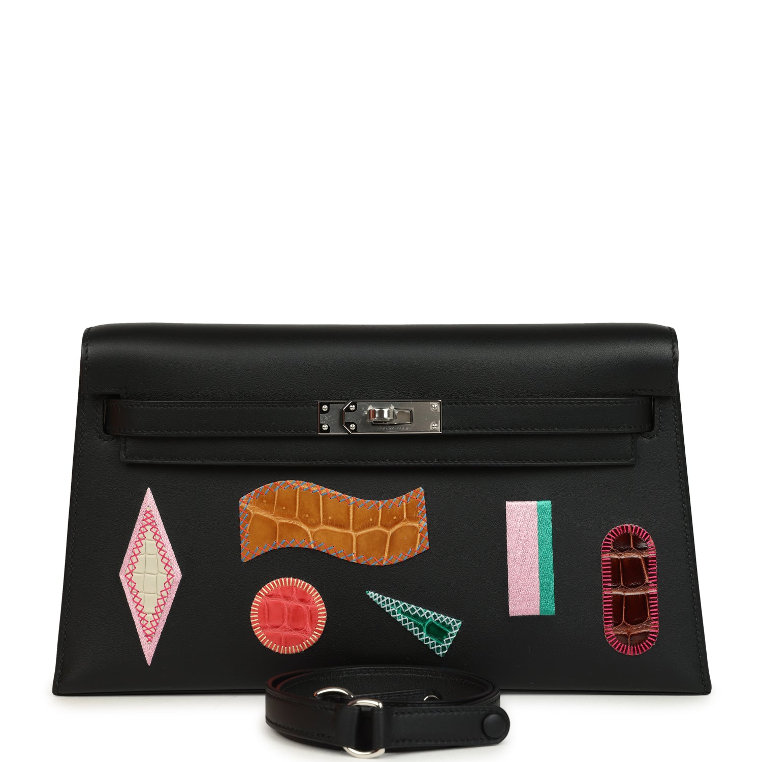 Hermès Kelly Elan Broderie Black Bet-Tab Swift, Niloticus Crocodile and Alligator Palladium Hardware Hermes Kelly Elan Broderie Black Bet-Tab Swift, Niloticus Crocodile and Alligator Palladium Hardware