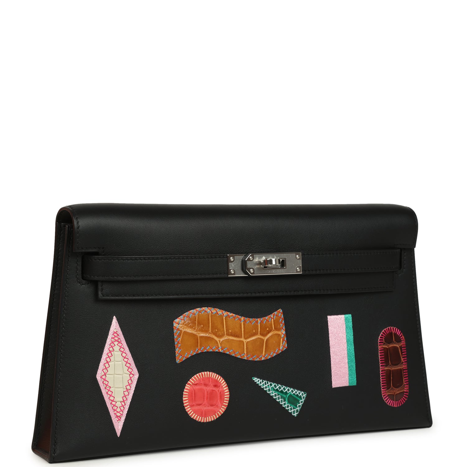 Hermès Kelly Elan Broderie Black Bet-Tab Swift, Niloticus Crocodile and Alligator Palladium Hardware Hermes Kelly Elan Broderie Black Bet-Tab Swift, Niloticus Crocodile and Alligator Palladium Hardware - view 2