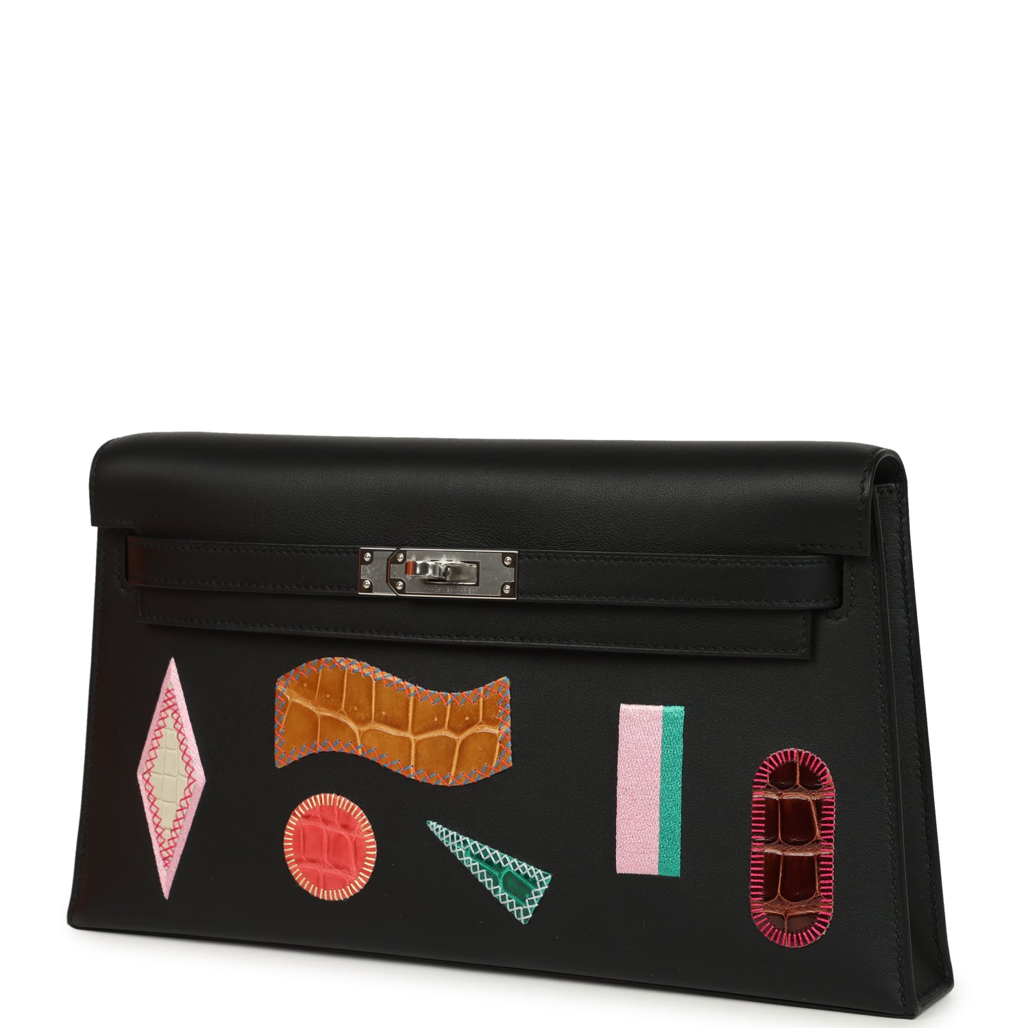 Hermès Kelly Elan Broderie Black Bet-Tab Swift, Niloticus Crocodile and Alligator Palladium Hardware Hermes Kelly Elan Broderie Black Bet-Tab Swift, Niloticus Crocodile and Alligator Palladium Hardware - view 5