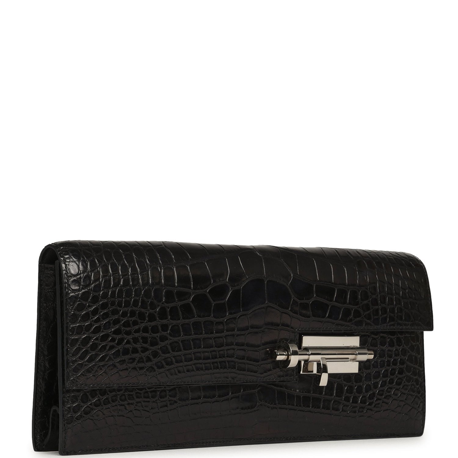 Hermès Verrou Clutch Black Matte Alligator Mississippiensis Palladium Hardware Hermes Verrou Clutch Black Matte Alligator Mississippiensis Palladium Hardware - View 2