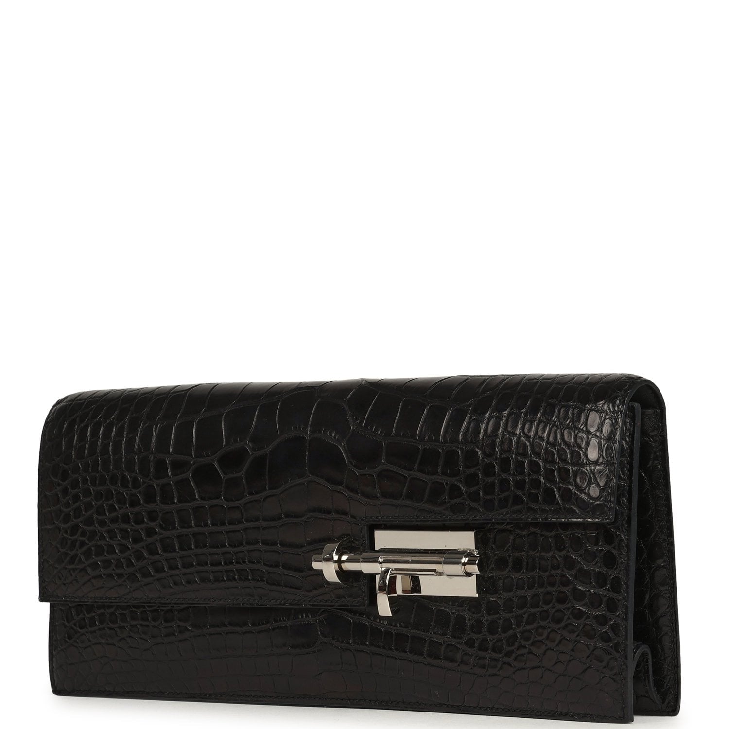 Hermès Verrou Clutch Black Matte Alligator Mississippiensis Palladium Hardware Hermes Verrou Clutch Black Matte Alligator Mississippiensis Palladium Hardware - View 6
