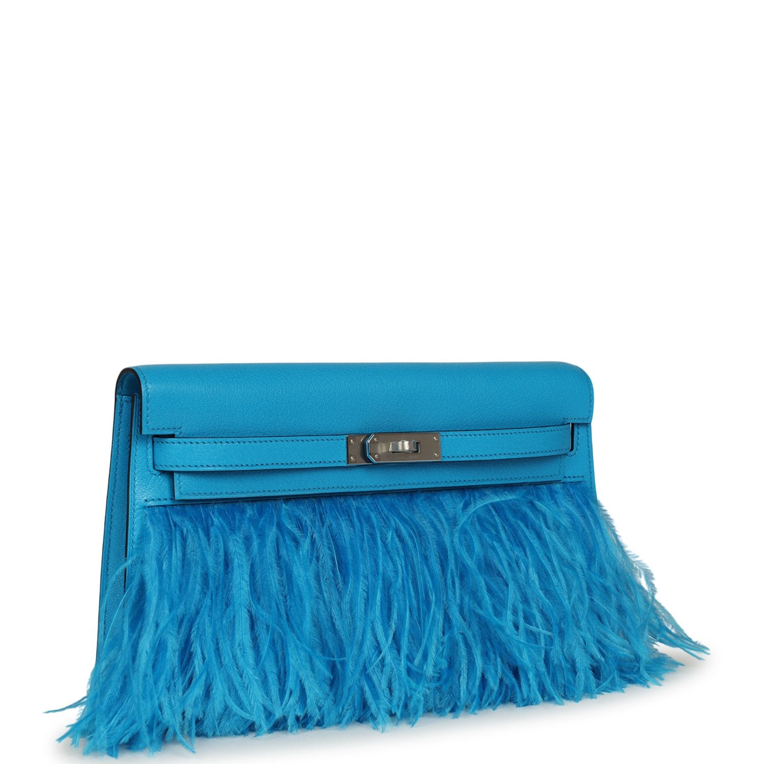 Hermès Kelly Elan Foile Bleu Frida Chevre Chamkila and Ostrich Feathers Palladium Hardware Hermes Kelly Elan Foile Bleu Frida Chevre Chamkila and Ostrich Feathers Palladium Hardware - view 2
