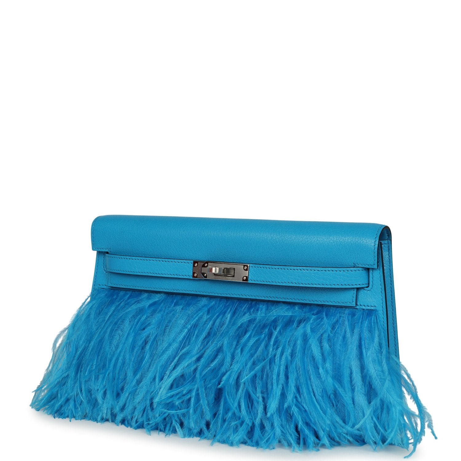 Hermès Kelly Elan Foile Bleu Frida Chevre Chamkila and Ostrich Feathers Palladium Hardware Hermes Kelly Elan Foile Bleu Frida Chevre Chamkila and Ostrich Feathers Palladium Hardware - view 5