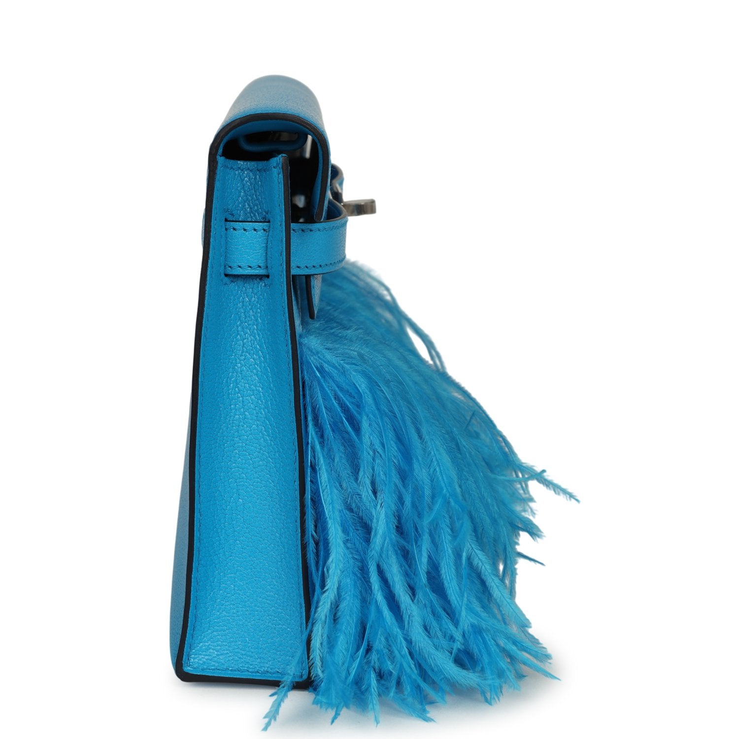 Hermès Kelly Elan Foile Bleu Frida Chevre Chamkila and Ostrich Feathers Palladium Hardware Hermes Kelly Elan Foile Bleu Frida Chevre Chamkila and Ostrich Feathers Palladium Hardware - view 3