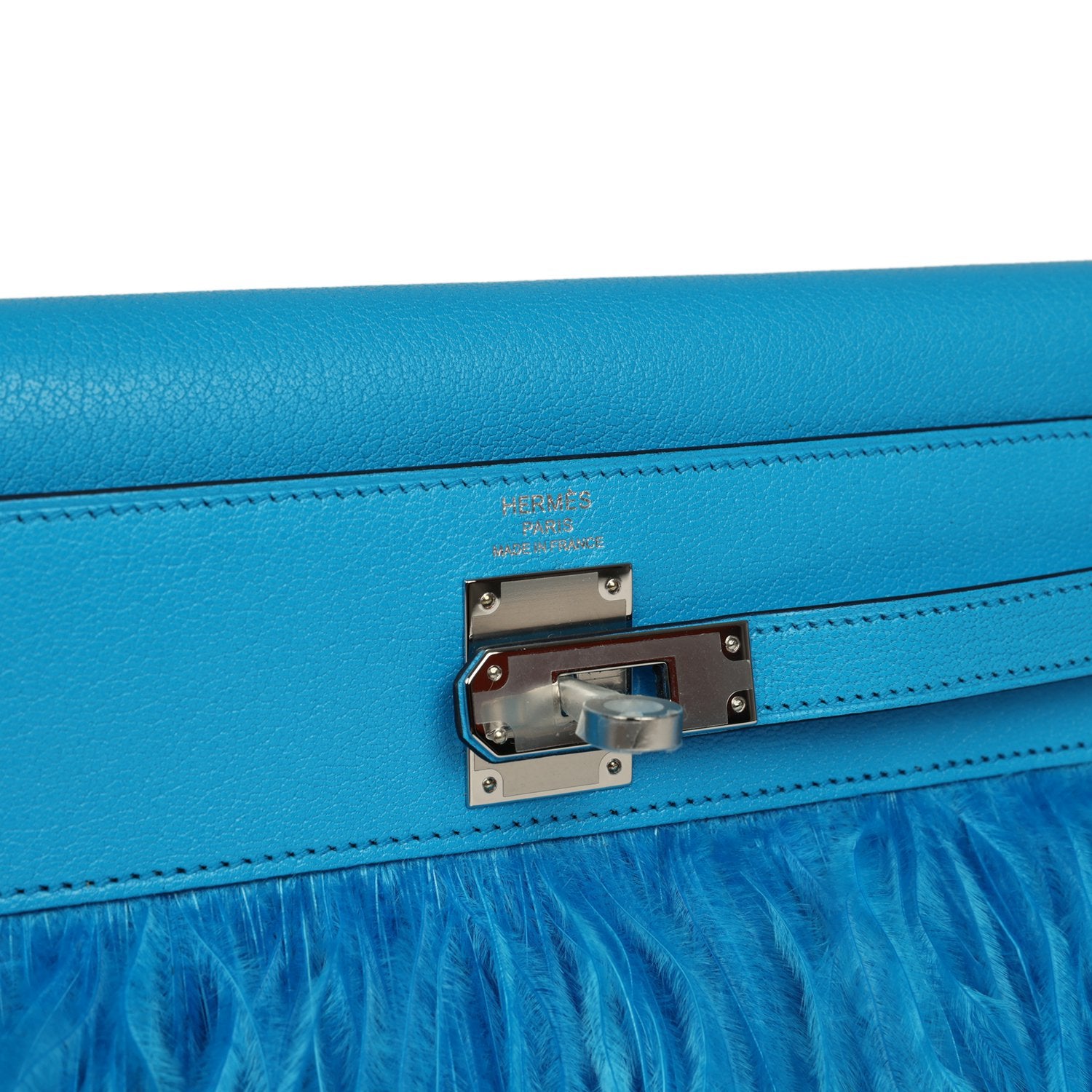 Hermès Kelly Elan Foile Bleu Frida Chevre Chamkila and Ostrich Feathers Palladium Hardware Hermes Kelly Elan Foile Bleu Frida Chevre Chamkila and Ostrich Feathers Palladium Hardware - view 7