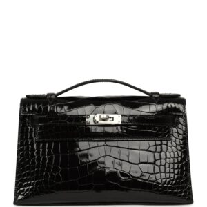 Hermes Special Order (HSS) Kelly Pochette Black Verso Shiny Alligator Palladium Hardware
