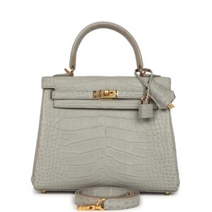 Hermes Kelly Retourne 25 Gris Perle Matte Alligator Gold Hardware
