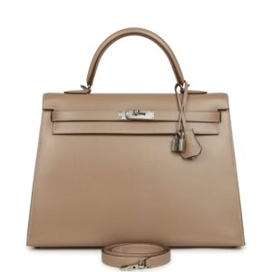 Hermes Kelly Sellier 35 Argile Tadelakt Guilloche Palladium Hardware