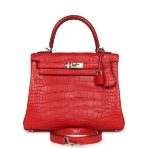 Hermes Kelly Retourne 25 Rouge Radieux Matte Alligator Palladium Hardware