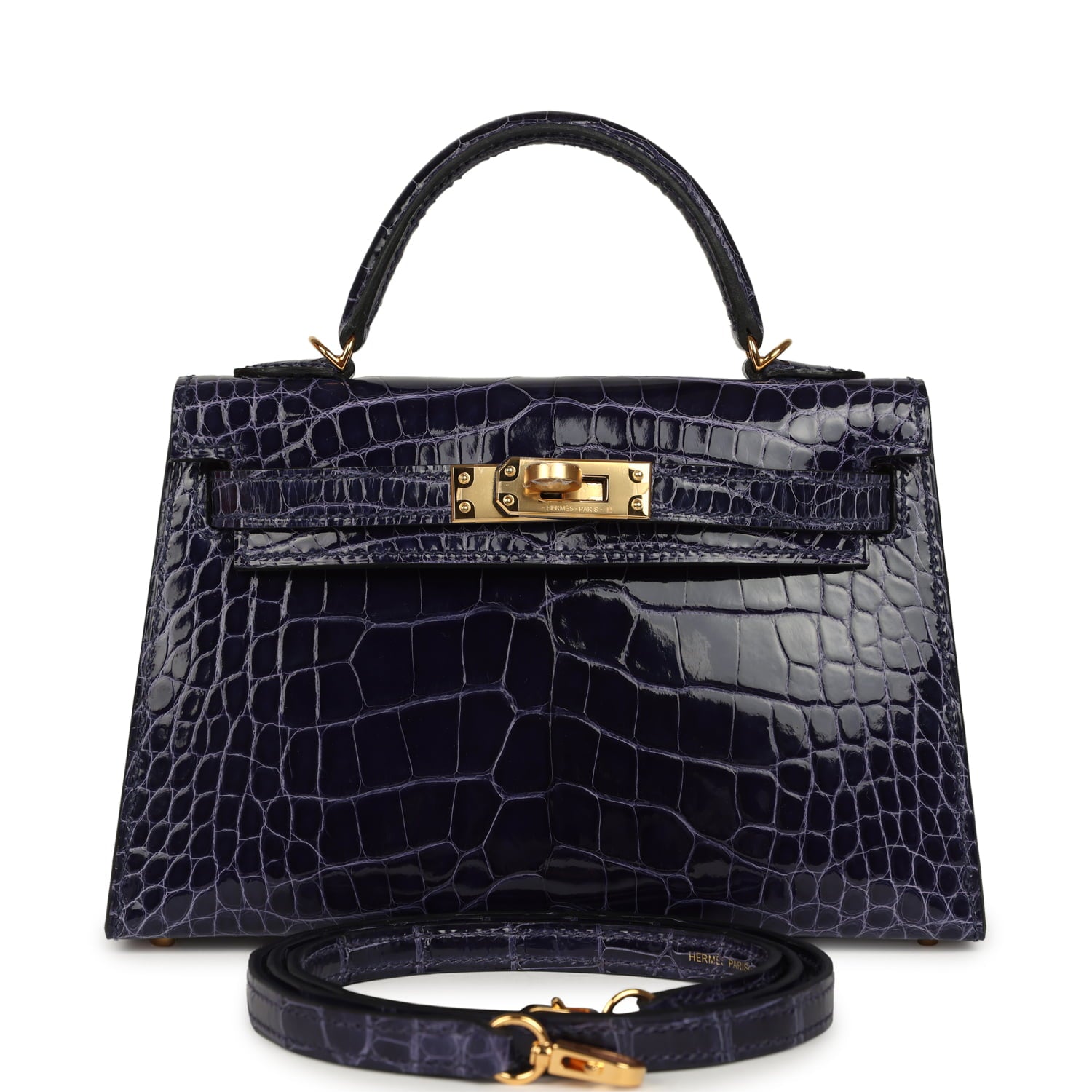 Hermès Kelly Sellier 20 Bleu Encre Shiny Alligator Gold Hardware Hermes Kelly Sellier 20 Bleu Encre Shiny Alligator Gold Hardware
