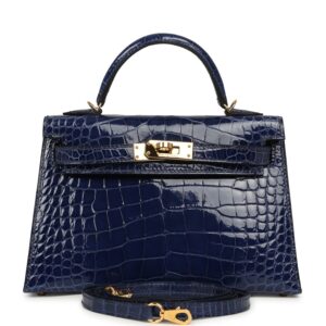 Hermes Kelly Sellier 20 Bleu Saphir Shiny Alligator Gold Hardware