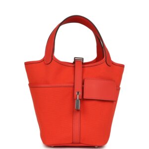 Hermes Picotin Cargo 18 Orange Field Swift and Toile Canvas Palladium Hardware