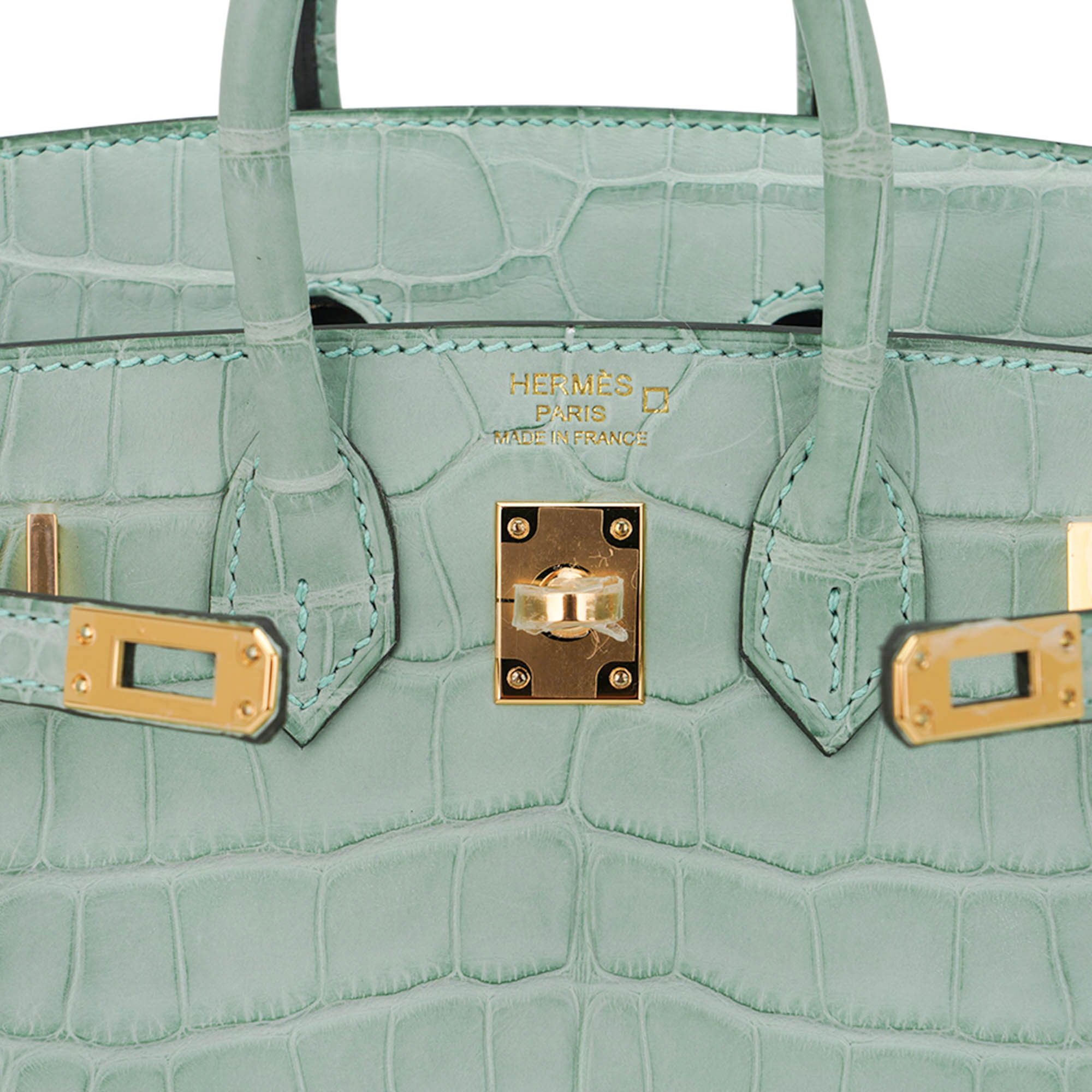 Hermès Birkin 20 Sellier Vert D’Eau Matte Alligator with Gold Hardware – Limited Edition Hermes Limited Edition Birkin 20 Sellier Bag Vert D’Eau Matte Alligator with Gold Hardware - view 8